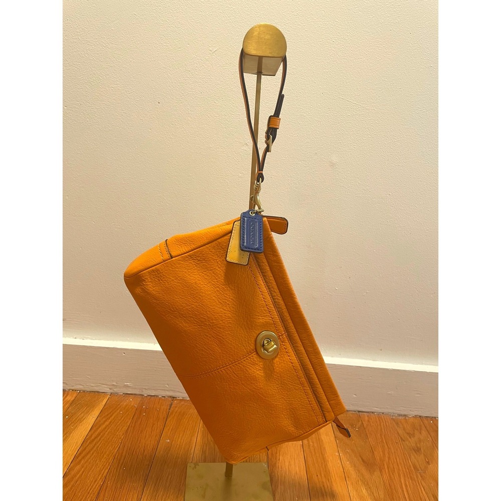 Coach Clutch Bag Orange Pebbled Leather Turnlock Brass Hardware EUC